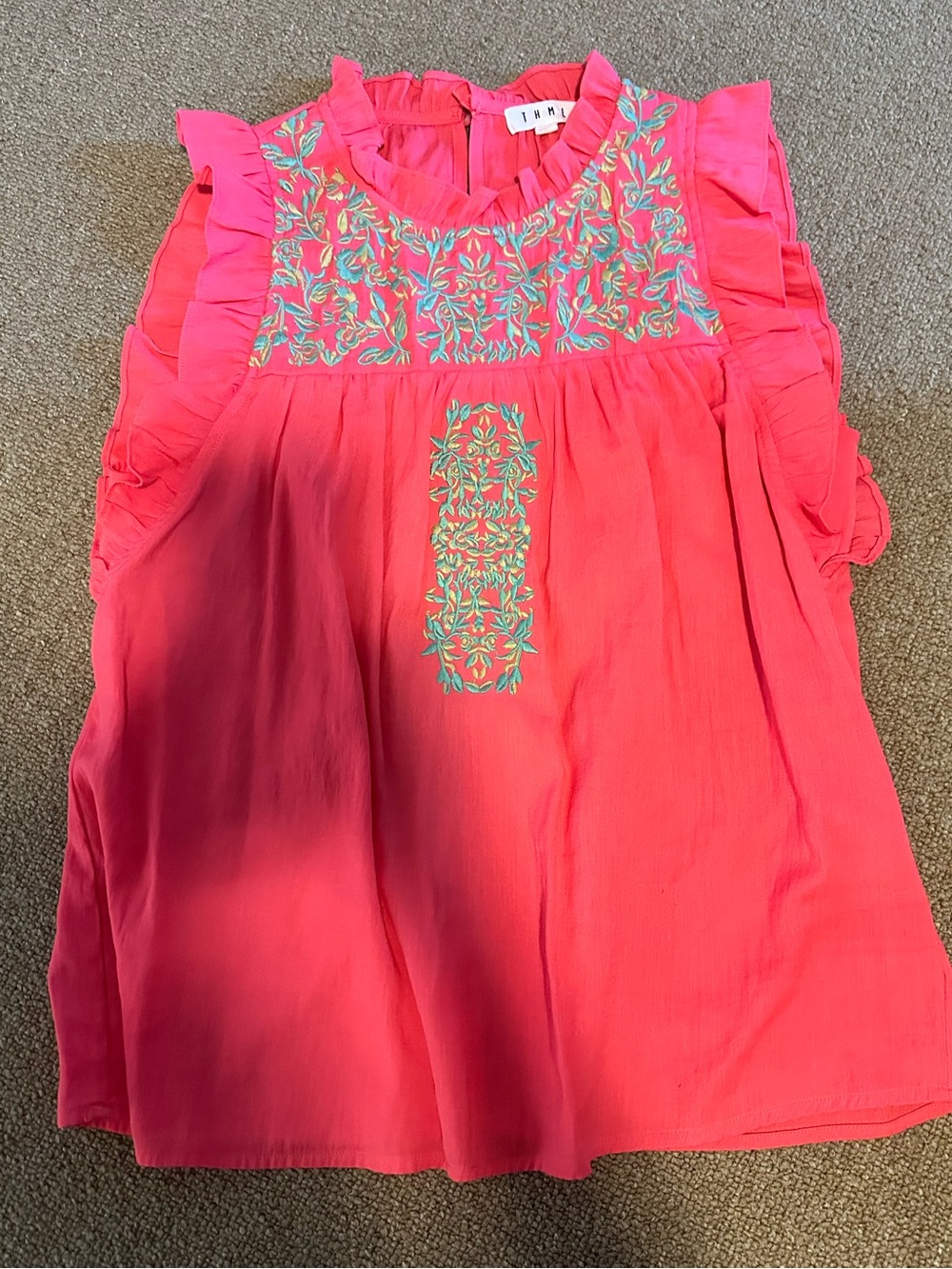 THML Bright Pink Embroidered Ruffle Top